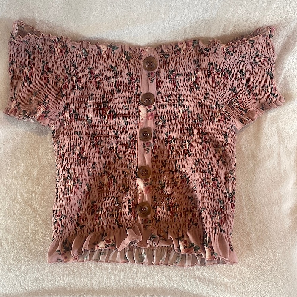 Orange Riss stretch top.  Pink with buttons size XL